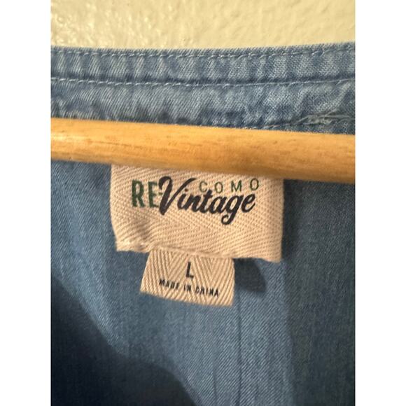 Como Re-Vintage Chambray 3/4 Roll Tab Sleeve Blouse Size Large NWT‎ - Picture 6 of 7